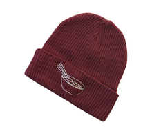 Load image into Gallery viewer, Burgundy beanie with white thread embroidery.